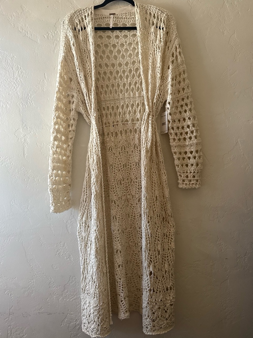 Free People Cream Crochet Open-Front Maxi Cardigan